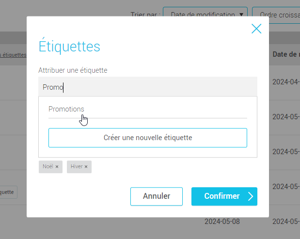 Sélectionnez une étiquette existante